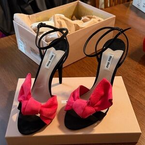 Miu Miu Black Heels with Bright Pink Bow
